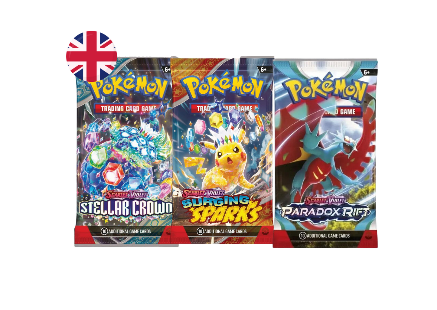 Pack de sobres Surging Sparks, Paradox Rift y Stellar Crown Ingles