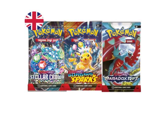 Pack de sobres Surging Sparks, Paradox Rift y Stellar Crown Ingles